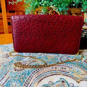 Seberini Creazioni Italiane Burgundy Ostrich Leather Shoulder Bag Clutch Vintage